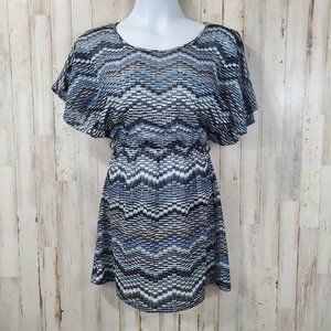 5/$25 Poof Dress S Black Blue Lightweight Dolman Sleeve Short Elastic Waist